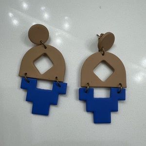 Mean and blue clay Aztec earrings